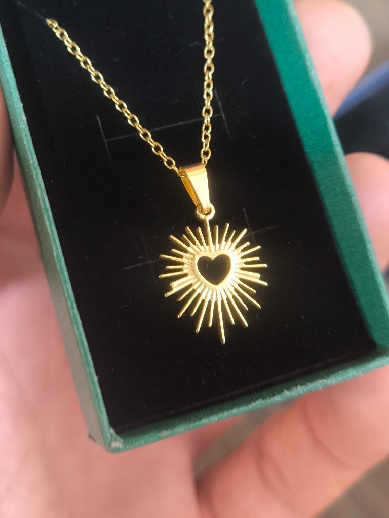 Pendentif Cœur Soleil en acier inoxydable doré