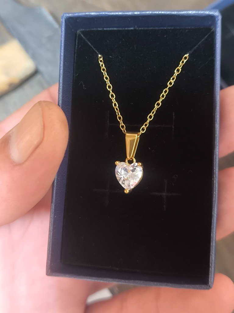 Pendentif Cœur Solitaire zircon en acier inoxydable doré