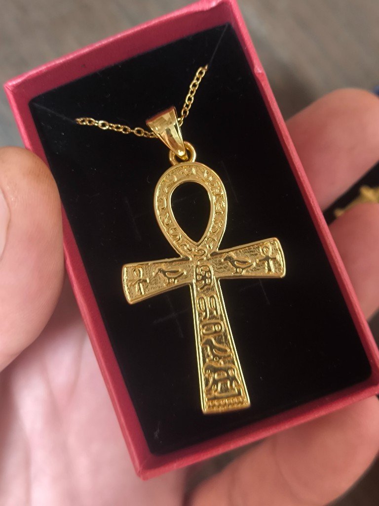 Pendentif Croix Ankh égyptienne en acier inoxydable doré